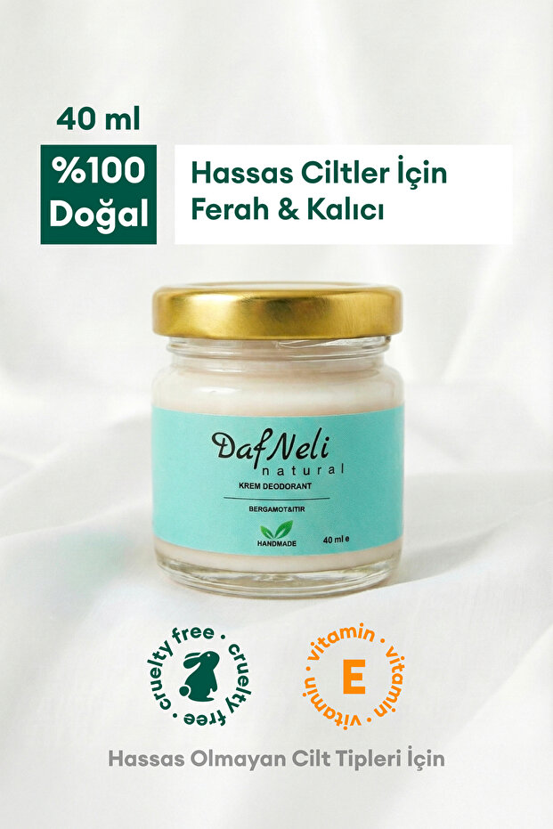 DAFNELİ %100 Doğal Krem Deodorant, Ter koku önleyici, Hassas Ciltler İçin Uygun, Ferah, 40 ml