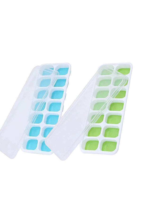 Blue and Green 2/4pcs Ice Cube Tray Mold with Lid Silicone Square 14 Cube Easy Release Ice Cube Mold