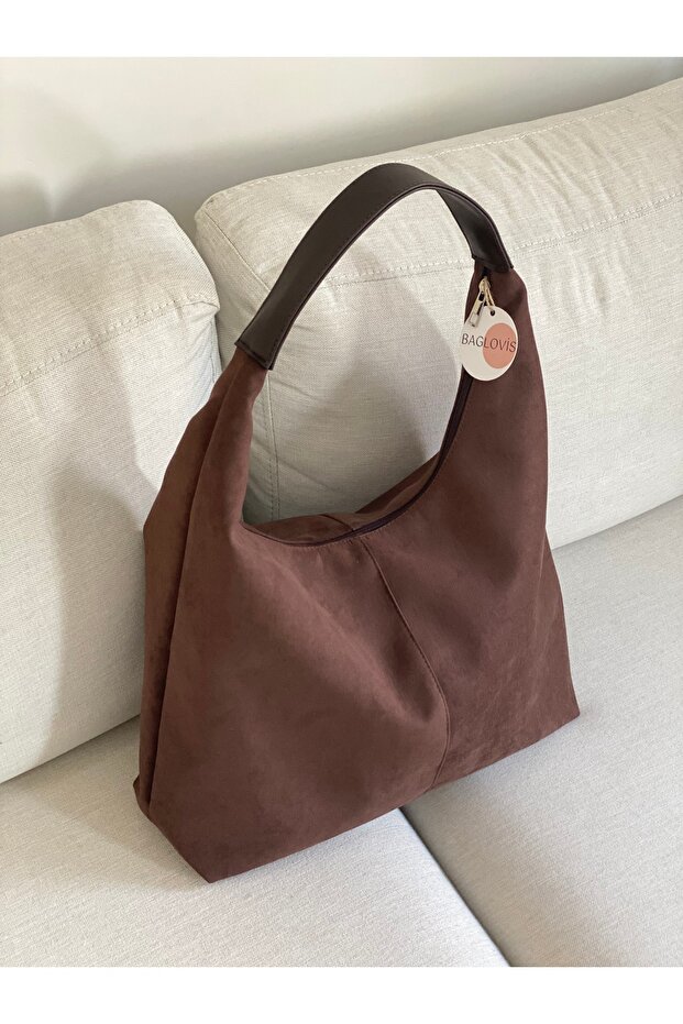 New Season Large Salaş Brown Suede Shoulder Bag