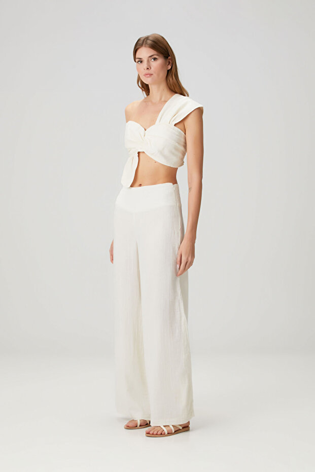 Wide Leg Women's Trousers Ecru