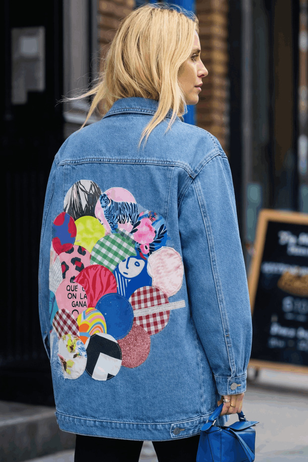 Kadın Kot Ceket, Patchwork Denim Ceket - 1