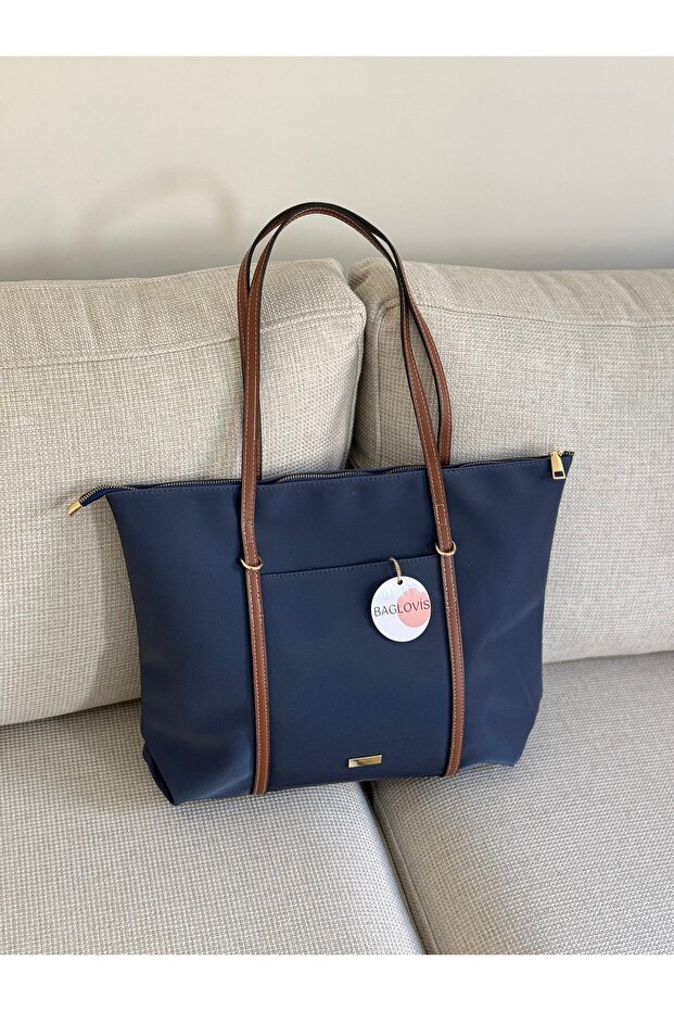Askilari Ring Detail Large Navy Blue Women's Shoulder Bag En42 Boy32