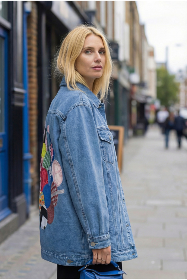 Kadın Kot Ceket, Patchwork Denim Ceket - 6