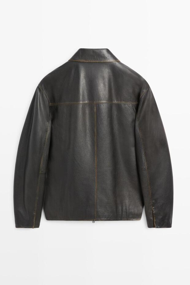 Distressed görünümlü deri ceket - 8