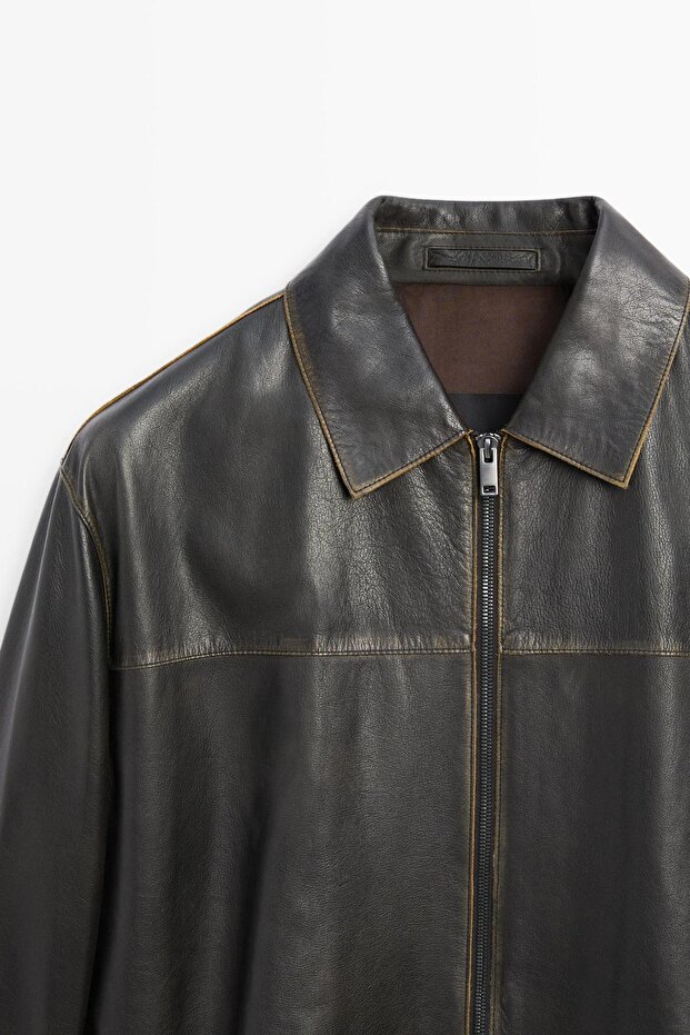 Distressed görünümlü deri ceket - 6