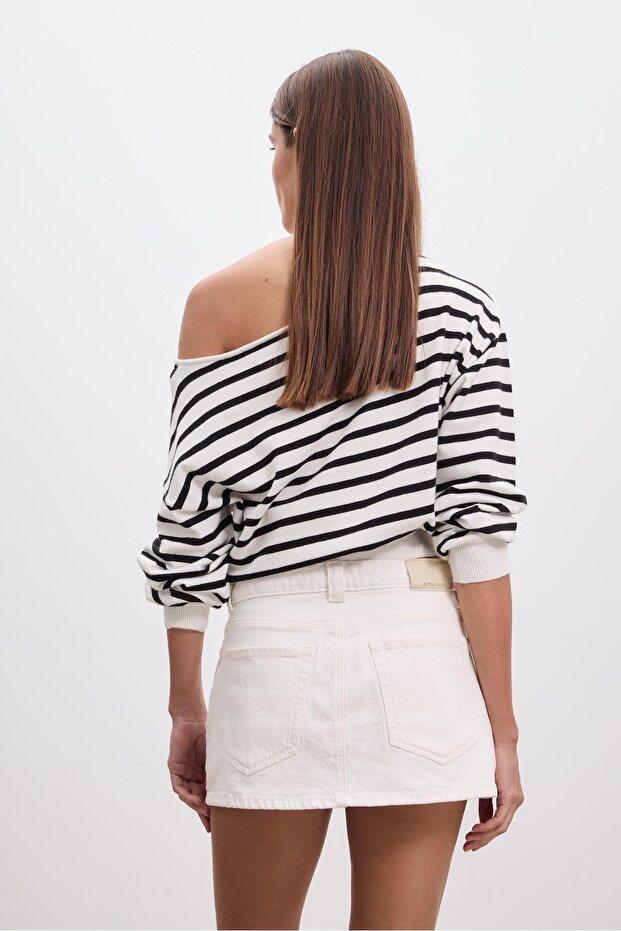 D62 çizgili denim şort etek - 4