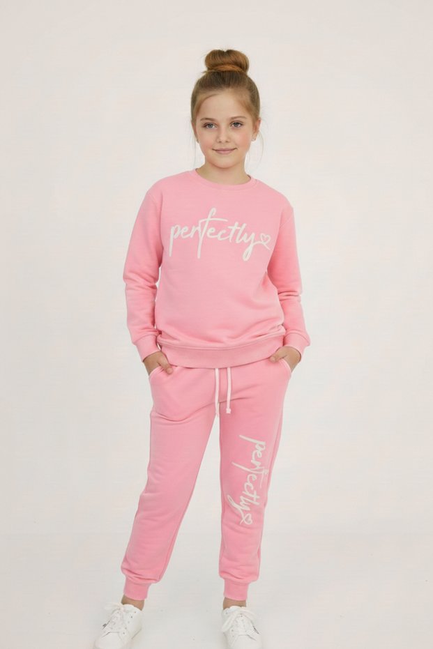 Pink'Perfectly' Printed Girls' Tracksuit Set