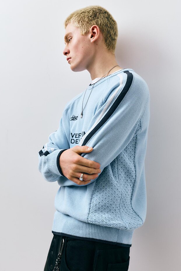 STWD işlemeli çizgili kazak - 5