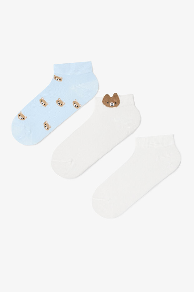 3 Pairs of Cotton Bear Patterned Booties Socks