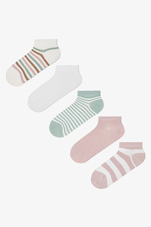5 Pairs of Cotton Striped Booties Socks