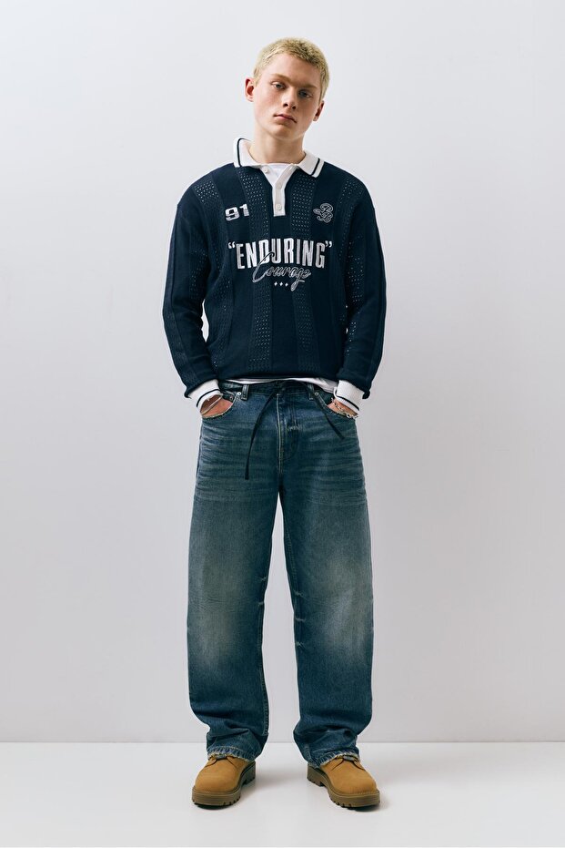 Grafik detaylı örme futbol polo - 1