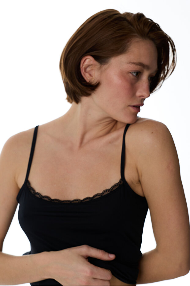 Siyah Micro Lace Dantel Atlet - 3