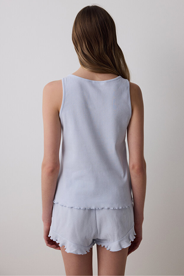 Blue Solid Şort Pijama Altı - 4