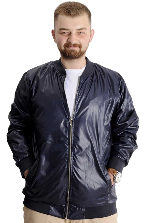 Fashion XL Large Size Men's Summer Thin College Coat Zipper Jesica 22612 Navy Blue
