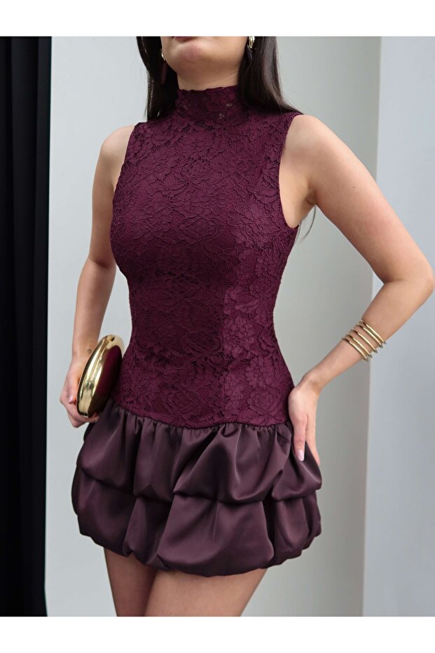 Dantel Detay Mini Şortlu Elbise - 3