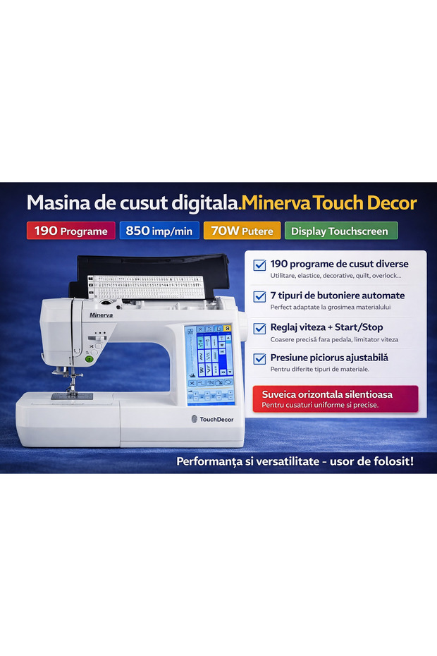 Digital sewing machine Touch Decor, touch screen, 190 programs, speed 850 imp/min - 8