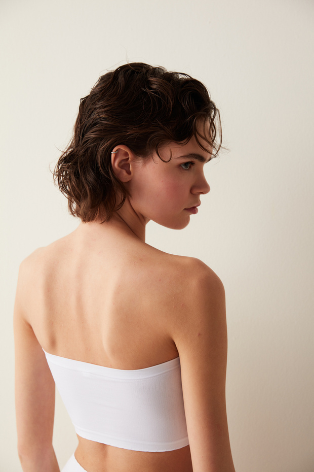 Beyaz Basic Straplez Balensiz Sütyen - 6