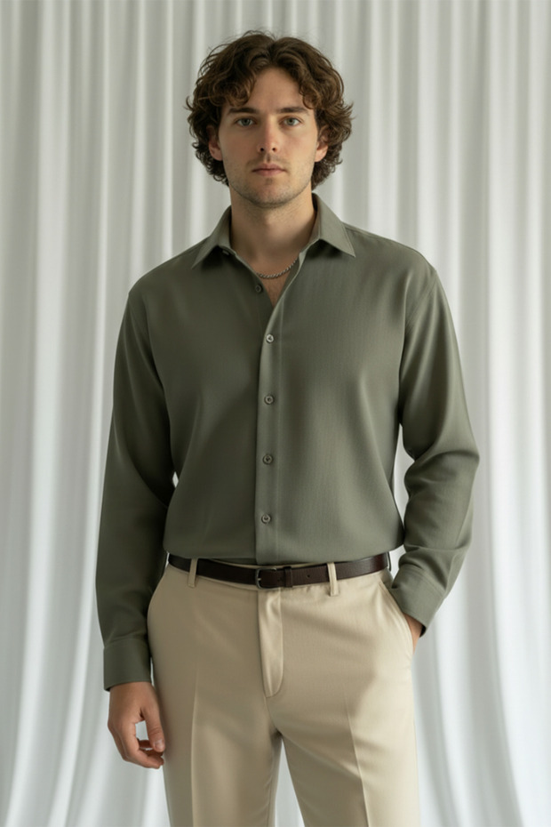 Old Money High Quality Modal Fabric Shirt Khaki