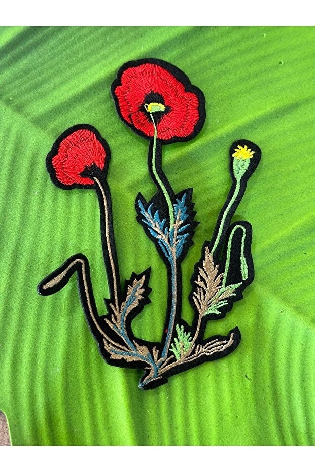 Iron-On Embroidery Processing Poppy Flower Arma Sewing Accessory 15X10 cm
