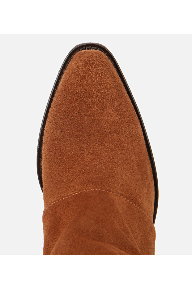 Kadın Süet Deri Taba Kovboy Topuklu Bot - 5