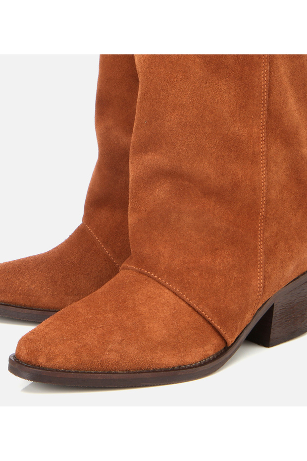 Kadın Süet Deri Taba Kovboy Topuklu Bot - 3