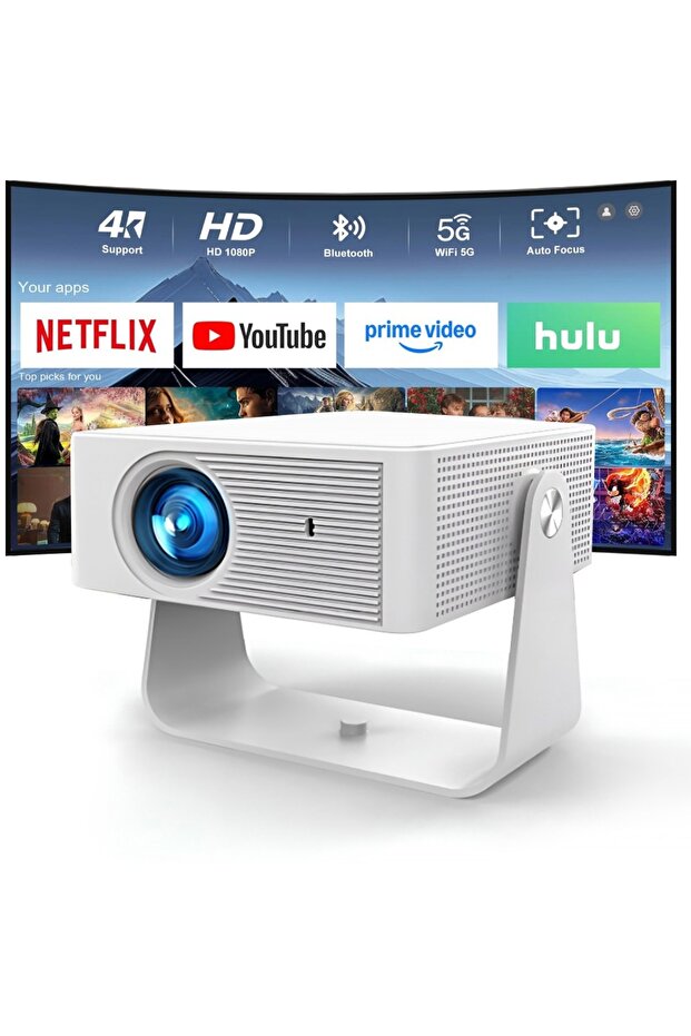 Mini Smart Projector – Android 13, 180 ANSI Lumens, 720P Native, 4K Decoding (White)