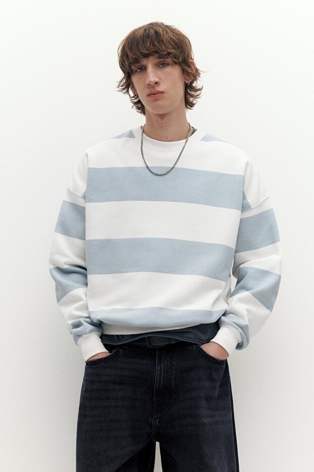 Bisiklet yaka çizgili sweatshirt - 2