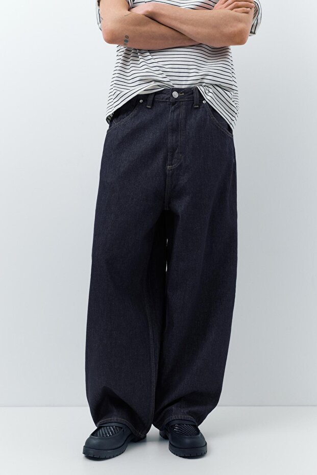 İşlemeli süper bol kesim jean - 2