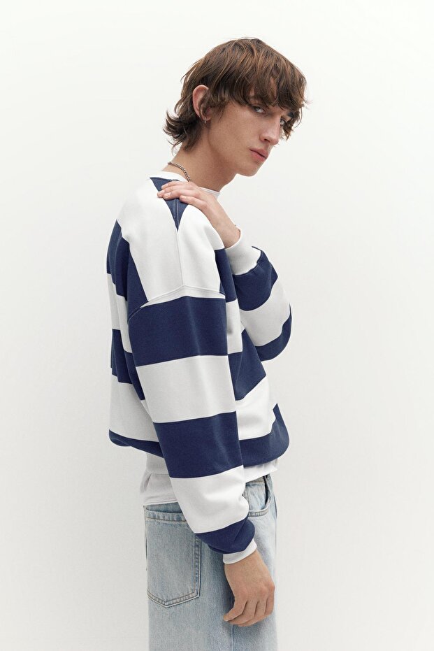 Bisiklet yaka çizgili sweatshirt - 5