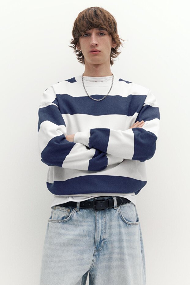 Bisiklet yaka çizgili sweatshirt - 2