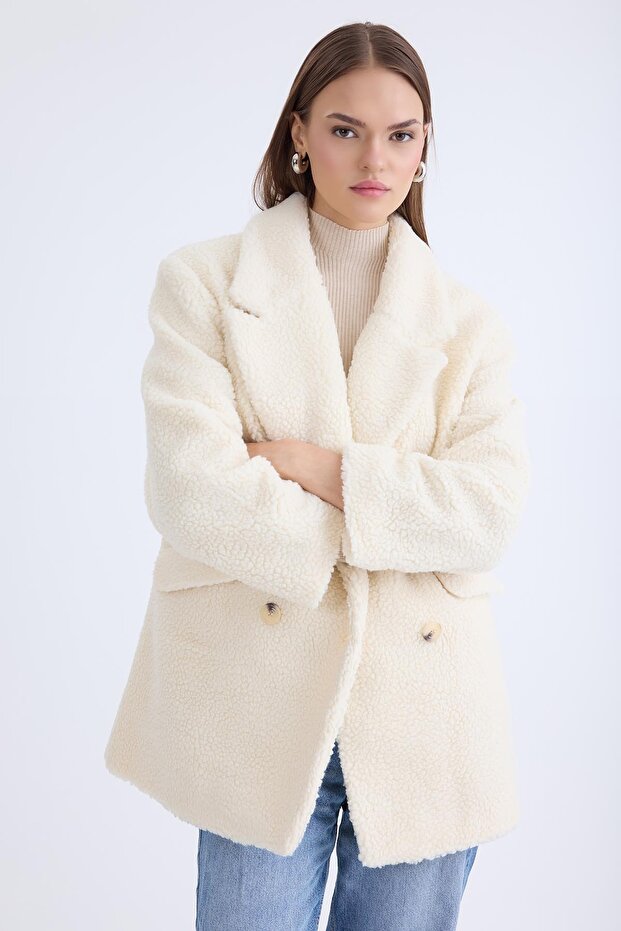 Jacket Collar Buttoned Teddy Coat - 7