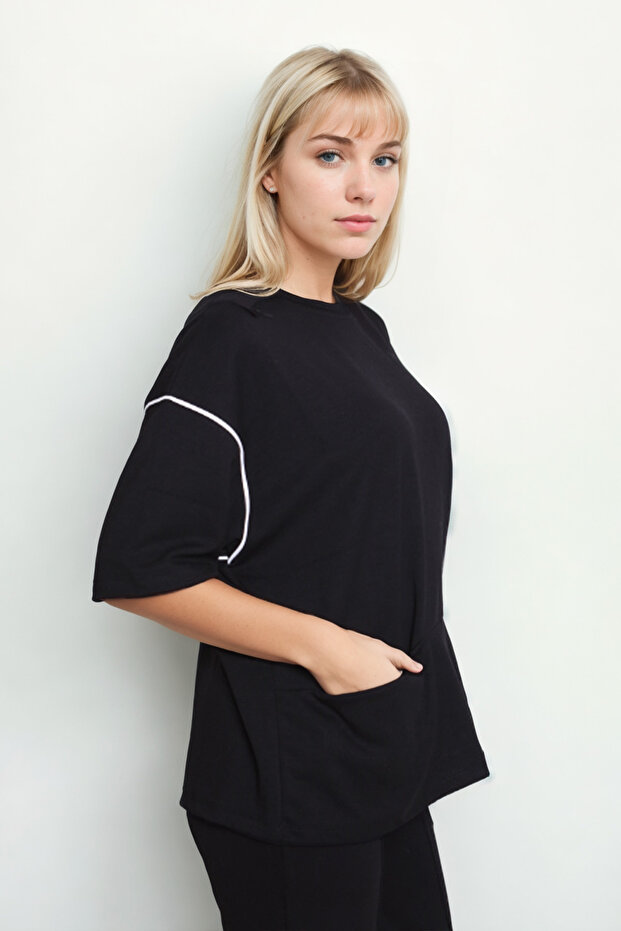 Kangaroo Pocket Round Neck Blouse - 7