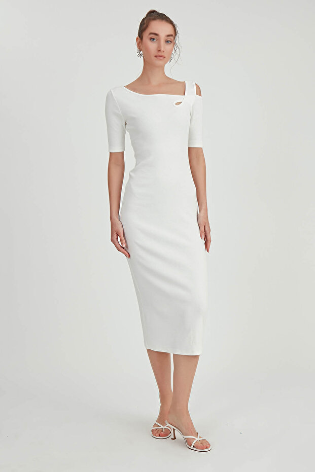 Omuz Detaylı Uzun Örme Elbise - 3