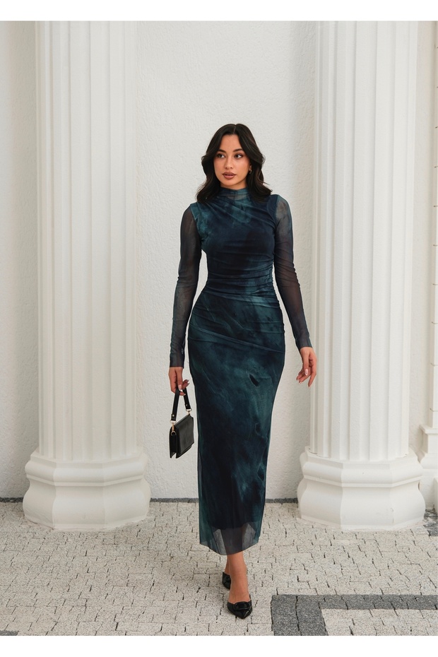 Kaliteli Premium Tül Elbise Lacvert - 1