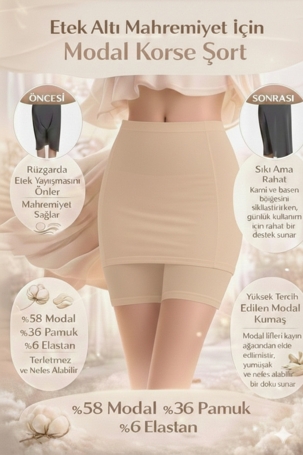 Modal Above-Knee Hidden Skirt Shorts Leggings – Black, Nude and White Color Options, for Everyday Use