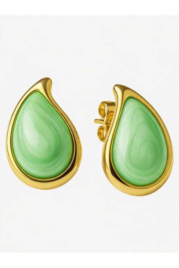 Drop Form Gold Detailed Stainless Steel Earrings (3* 1.1)