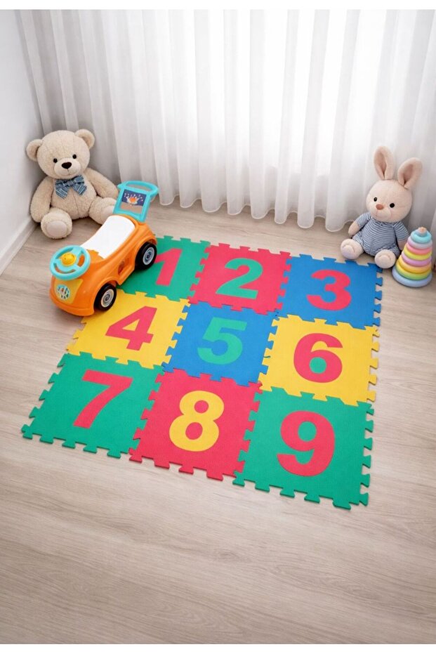 MUMARİKA 33x33 Boyutlu 0,7 MM Kalınlığında Renkli 9 Parça Rakamlı Sayılı Oyun Karosu Yer Matı Puzzle Yapboz