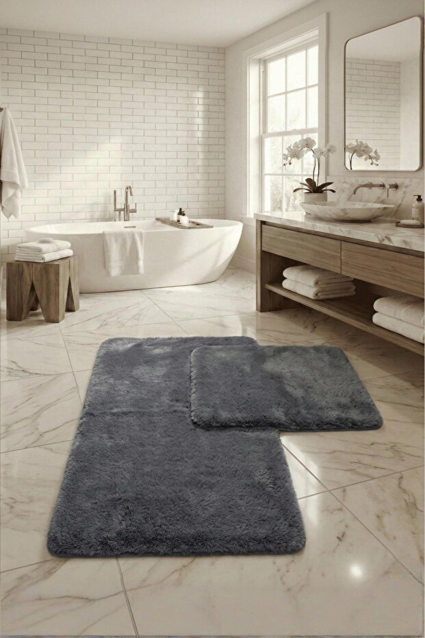 Bonnie Rabbit Hair, Non-Slip Bottom, Fluffy, Ultra-Luxury, Washable 2-Piece Bath Mat
