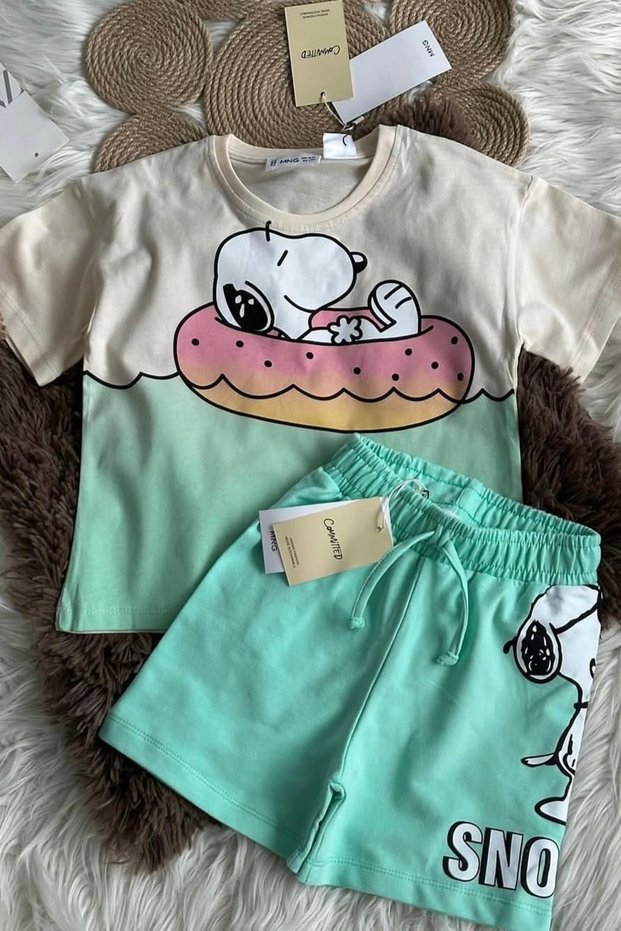 Green Character Printed Girl's 2-Piece Set