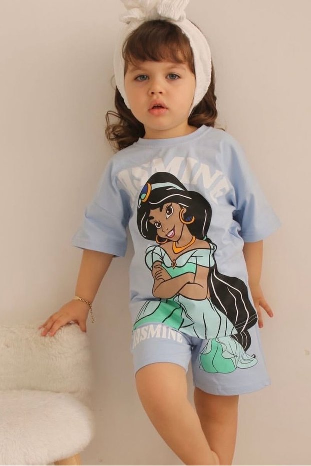Blue Girl's 2-Piece Set (Girl Figure Printed)