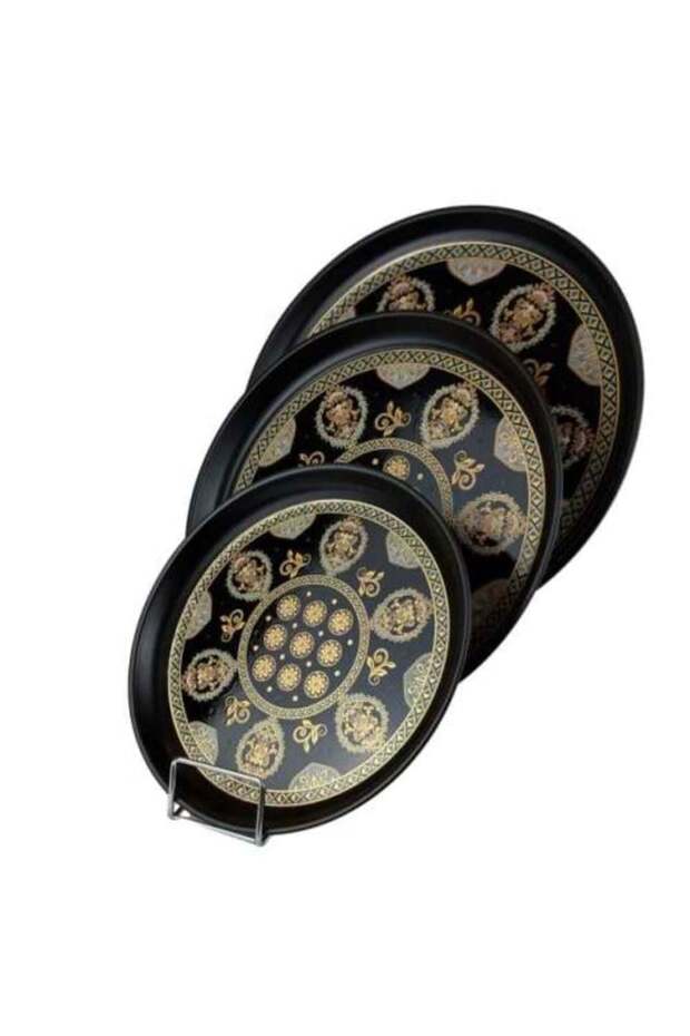 Round Serving Tray Set with Luxurious Eastern Pattern - 1