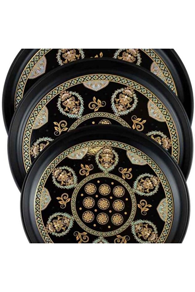 Round Serving Tray Set with Luxurious Eastern Pattern - 2
