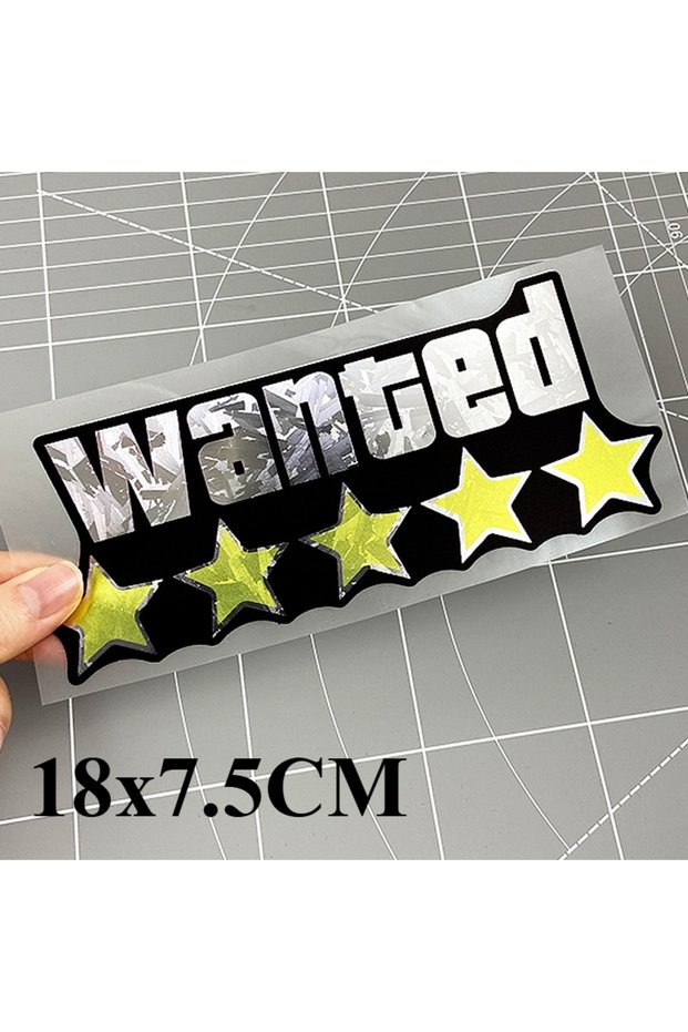 LS-Wanted 1PC Five Stars Wanted Motorcycle Stickers Waterproof for DIY Motorbike Helmet Box Scooter