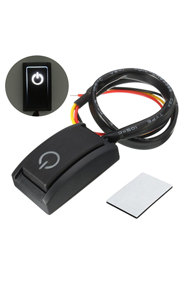 Car Push Button Latching Turn ON/OFF Switch, DC12V 200mA 2 4W LED Light, Durable And Reliable Eas...