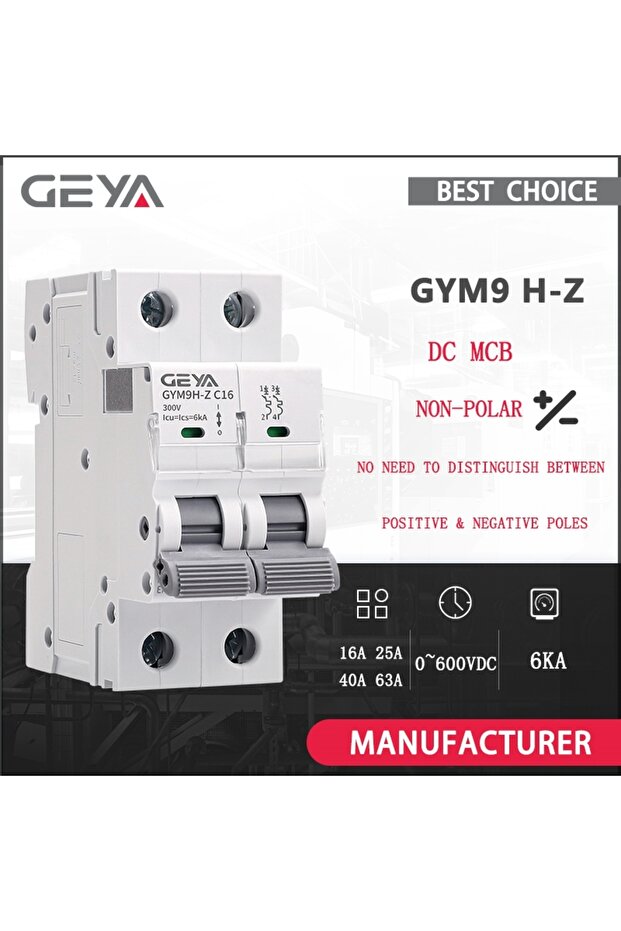 GYM9H-Z Non-polar DC 2P 25A GEYA Non-polar DC MCB 12V 24V 48V 60V 110V~600V Solar PV Circuit Breaker