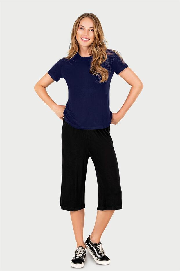 Women's Navy Blue Half Sleeve Crew Neck T-Shirt