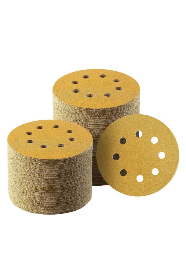 120 Grit 50 Pieces of 5-Inch 8-Hole Gold Adhesive-Backed Sanding Discs, Dust-Proof and Anti-Clogging