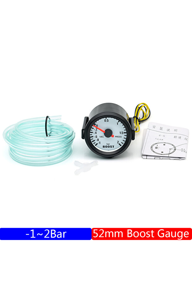 Boost Gauge BAR -1~2BAR Turbo Boost Gauge BAR 2" 52mm Car Gauge Blue LED Light Pointer Turbo Boost M