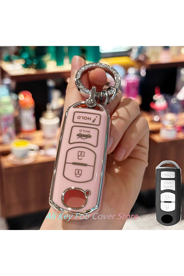 with Keyring pink Key Fob Cover For Mazda 3 6 8 Miata MX-5 CX-3 CX-5 CX-7 CX-9 Smart Remote Keychain