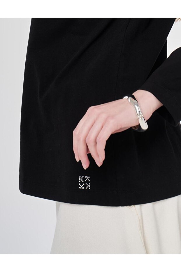 Dik Yaka Örme Bluz Siyah - 6